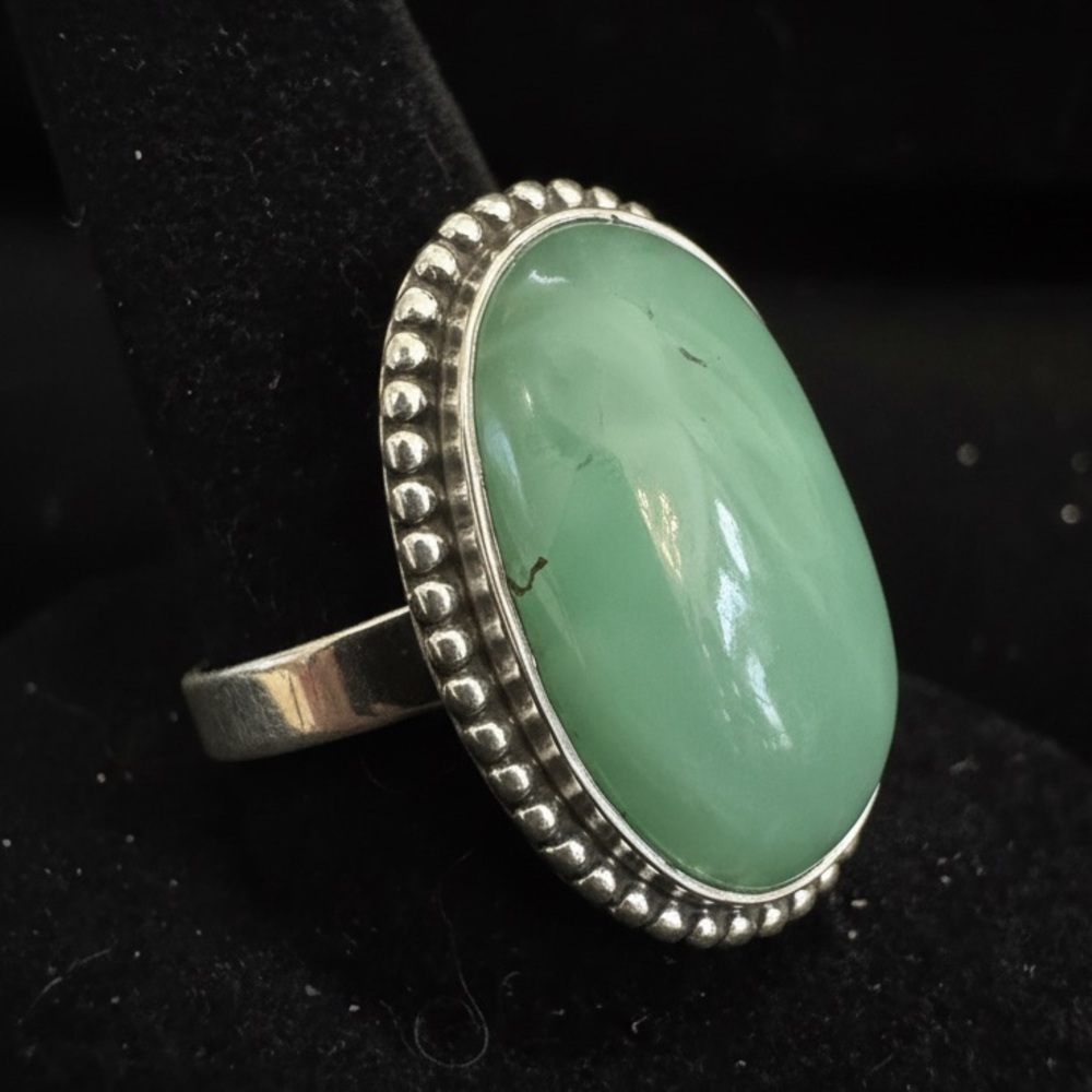Sterling Silver Green‎ chrysophrase Oval Stone Statement Ring